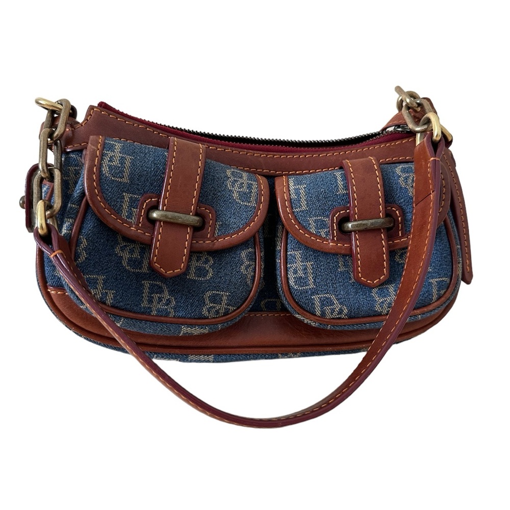 Dooney and Bourke denim and brown purse in perfect condition exterior & exterior